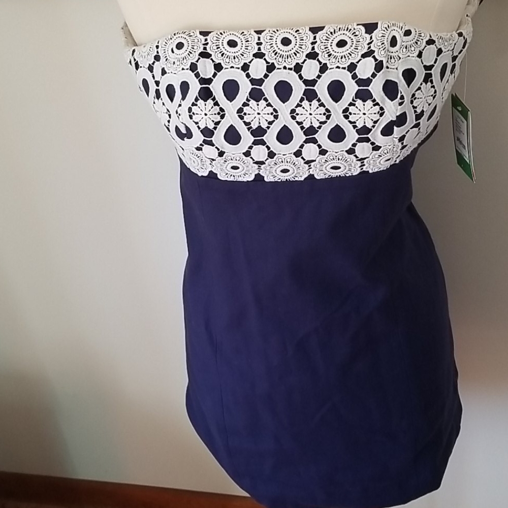NWT Lilly Pulitzer navy blue white strapless dress
